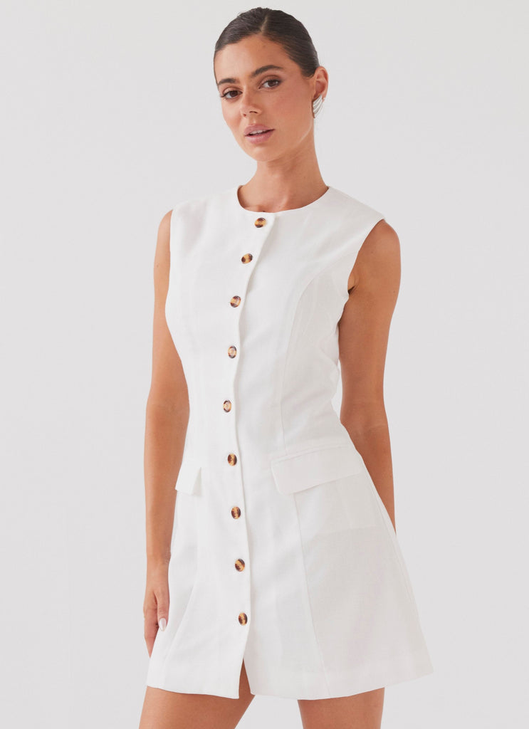 Womens Castello Fiore Linen Mini Dress in the colour White in front of a light grey background