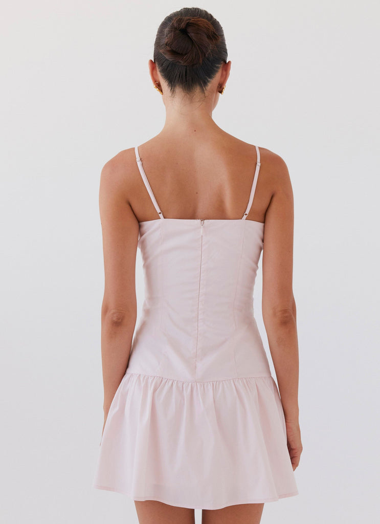 Womens Romantic Charm Bustier Mini Dress in the colour Baby Pink in front of a light grey background