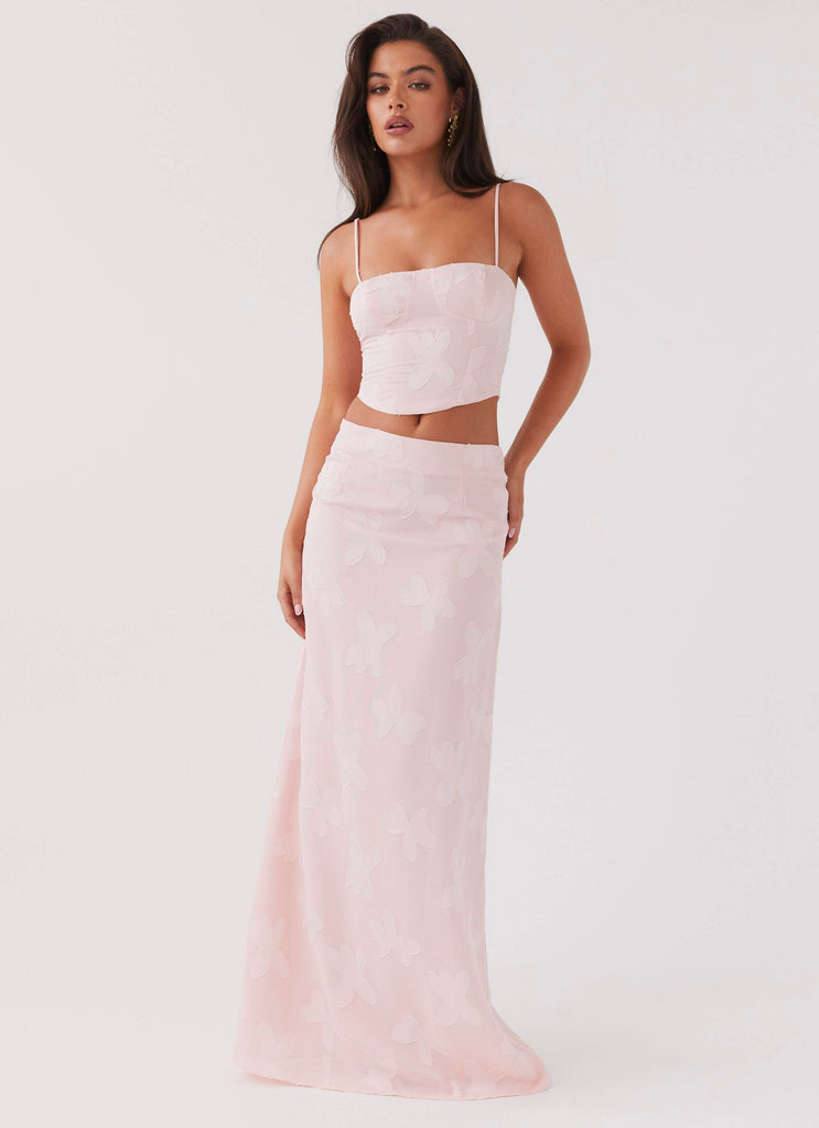 Womens Best Love Maxi Skirt in the colour Pink Petal in front of a light grey background