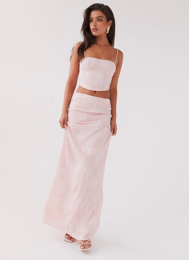 Womens Best Love Maxi Skirt in the colour Pink Petal in front of a light grey background