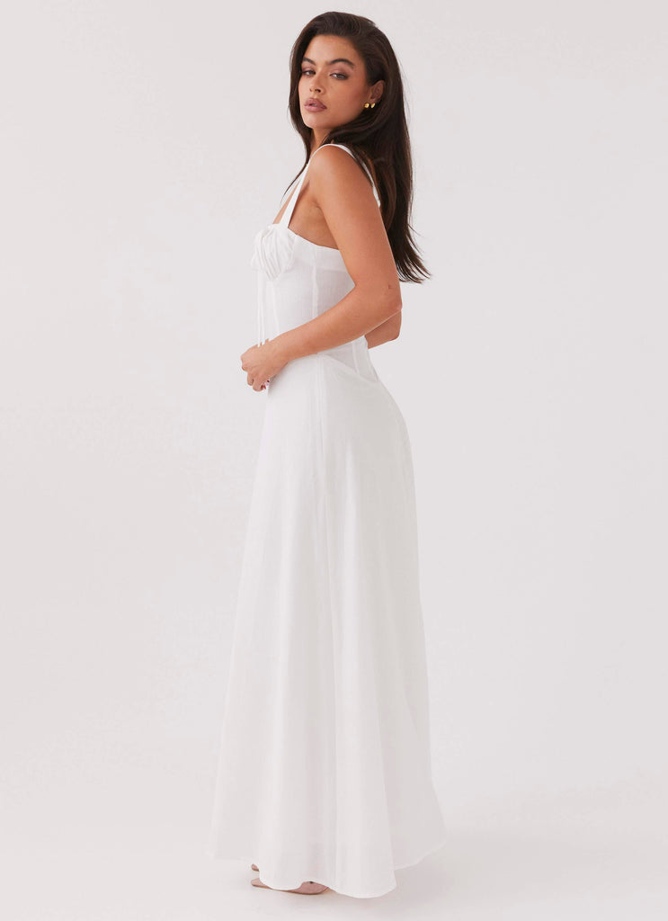 Womens Lucie Linen Maxi Dress in the colour White in front of a light grey background