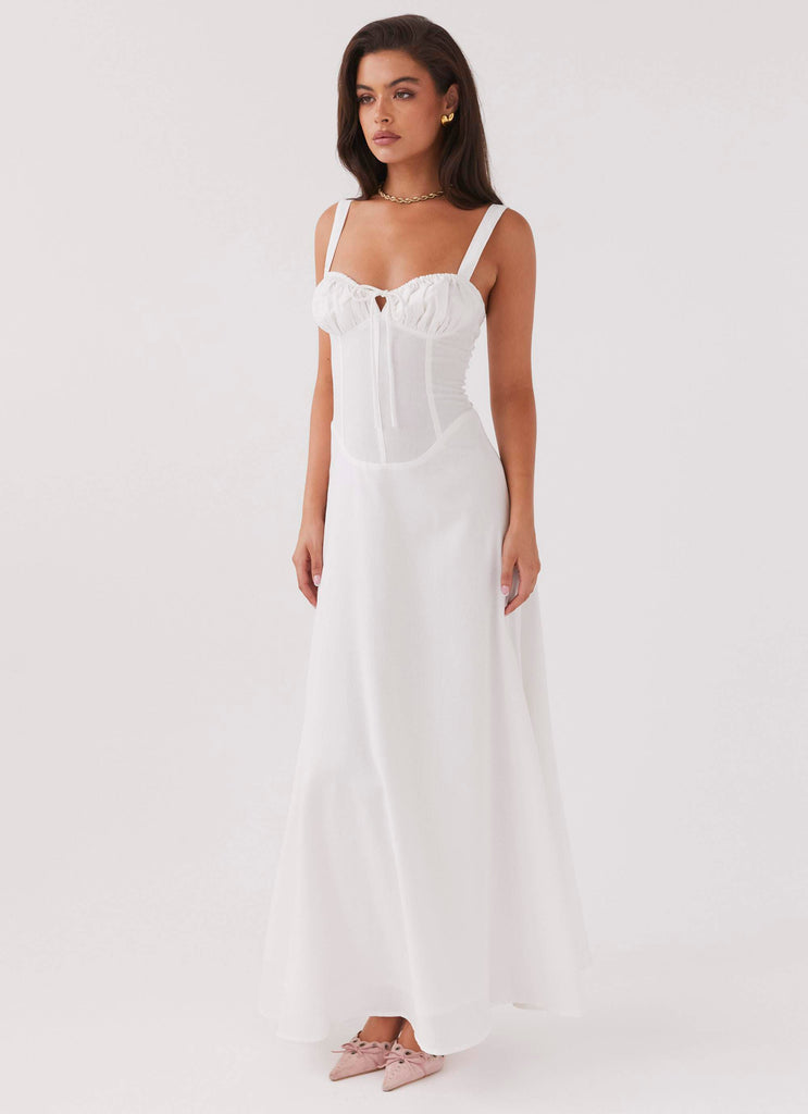 Womens Lucie Linen Maxi Dress in the colour White in front of a light grey background