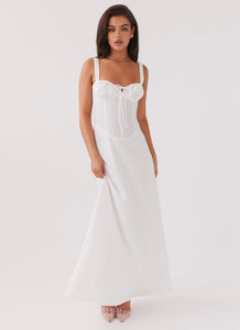 Womens Lucie Linen Maxi Dress in the colour White in front of a light grey background