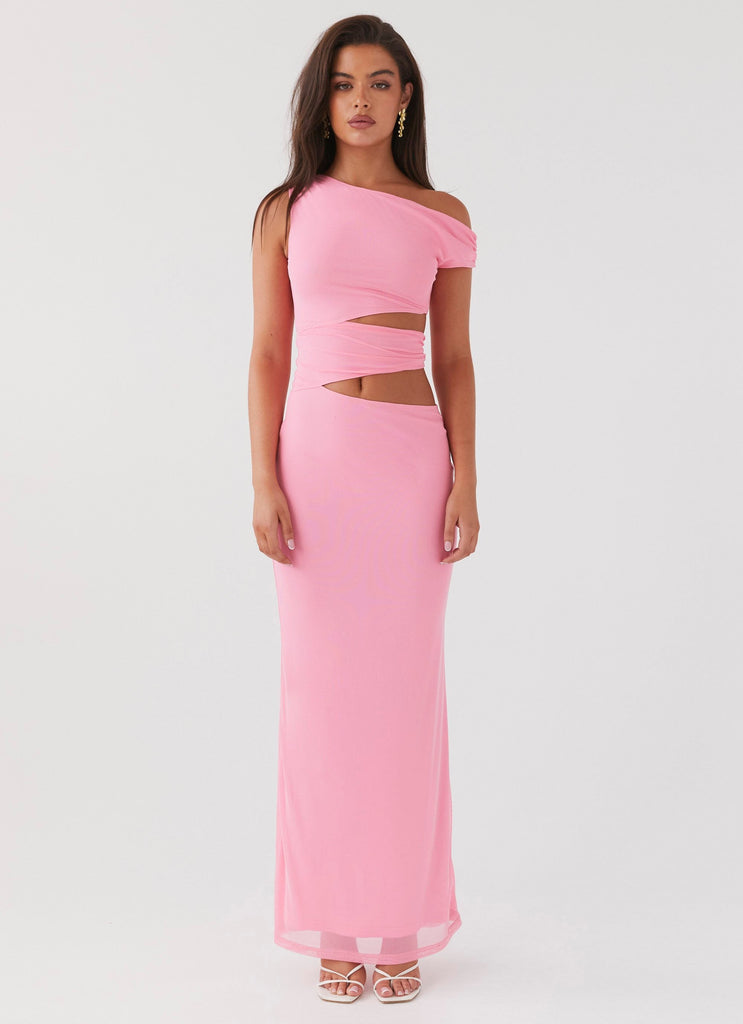 Womens Margot One Shoulder Maxi Dress in the colour Candy in front of a light grey background