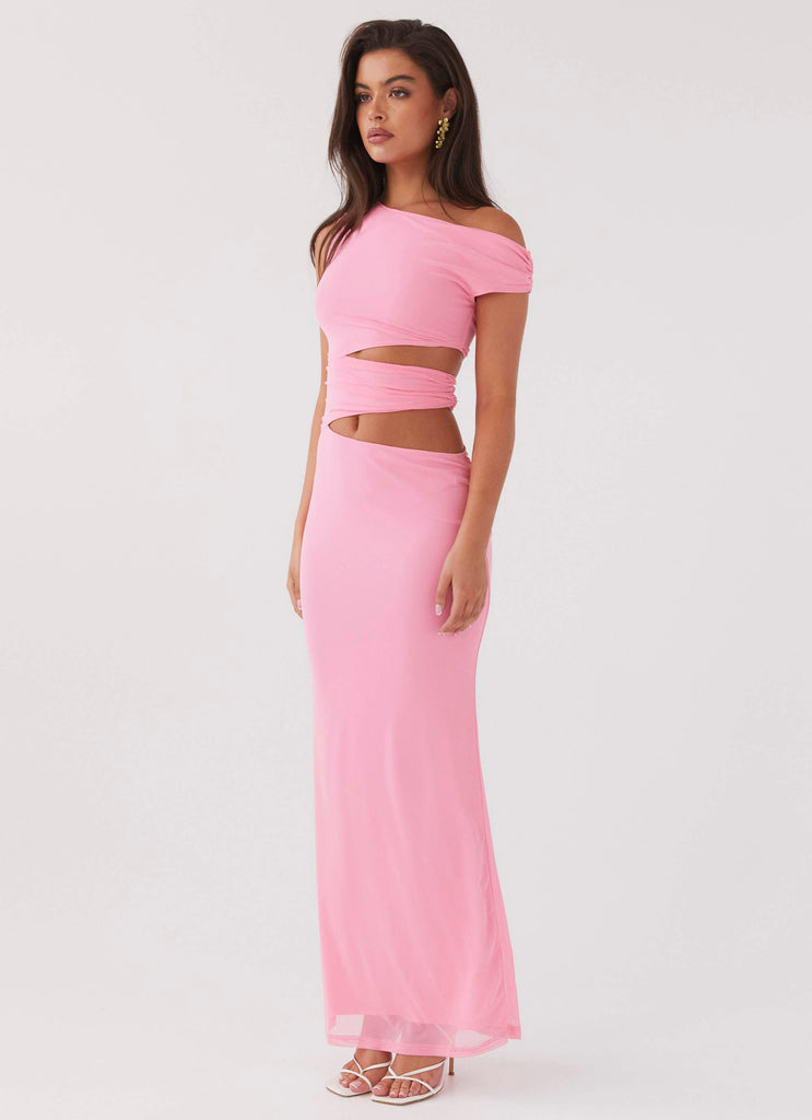 Womens Margot One Shoulder Maxi Dress in the colour Candy in front of a light grey background