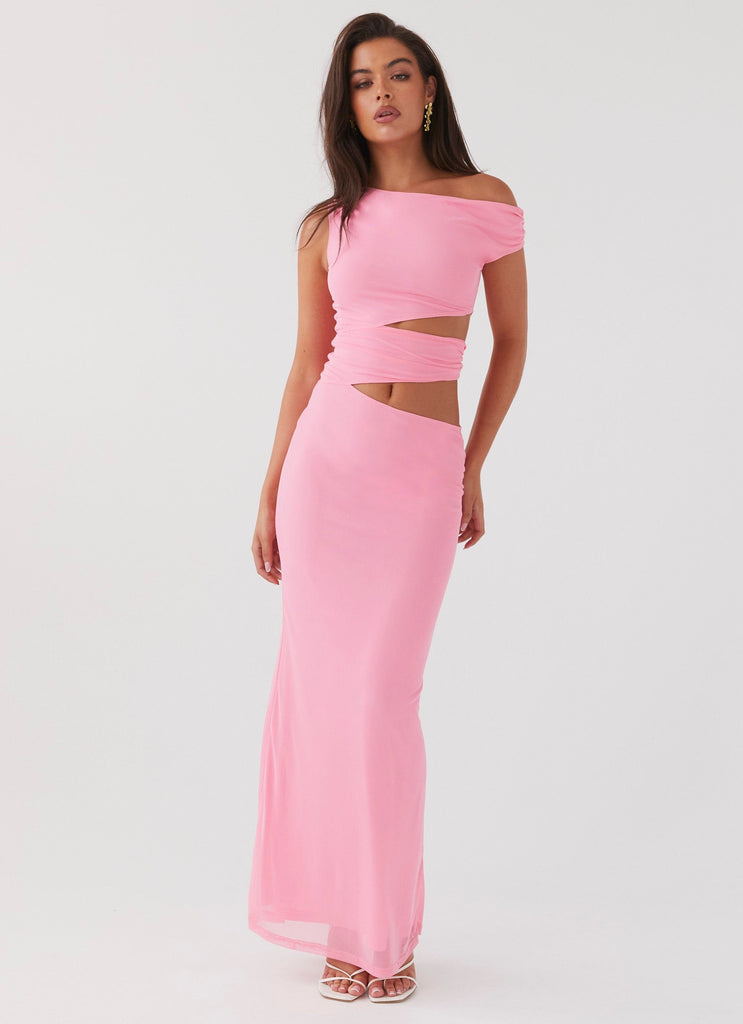 Womens Margot One Shoulder Maxi Dress in the colour Candy in front of a light grey background