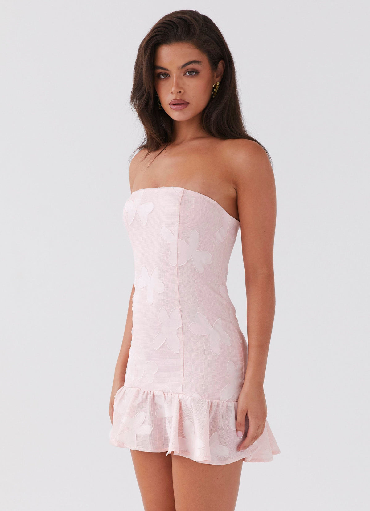 Womens Young Heart Mini Dress in the colour Pink Petal in front of a light grey background