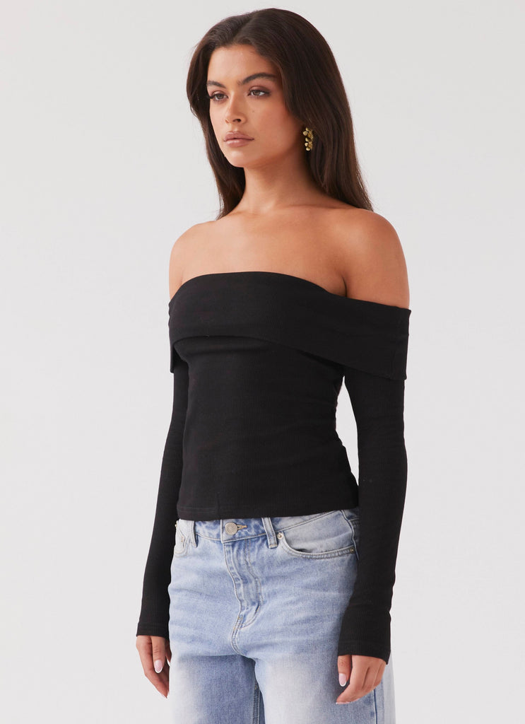 Hayley Long Sleeve Ribbed Top - Black