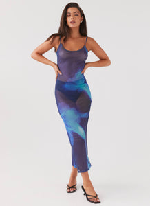 Womens Love On The Run Maxi Dress in the colour Cyber Rose in front of a light grey background