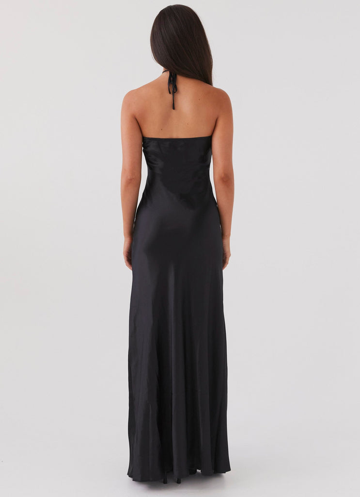 Womens Noir Symphony Maxi Dress in the colour Black in front of a light grey background