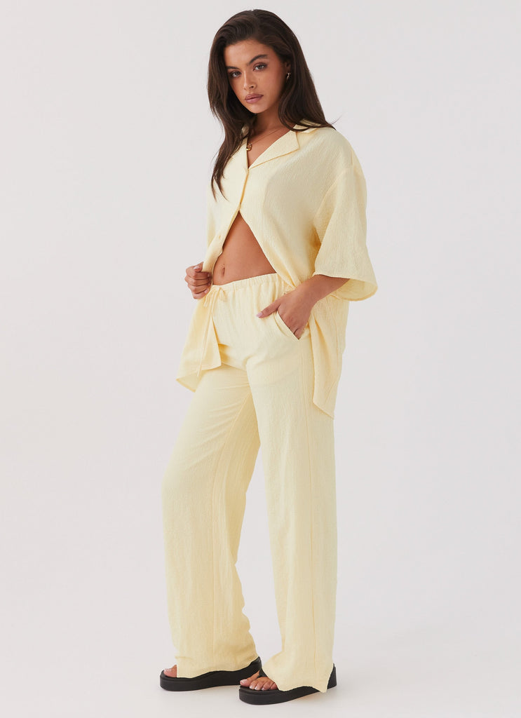 Womens The Good Days Pants in the colour Lemon in front of a light grey background