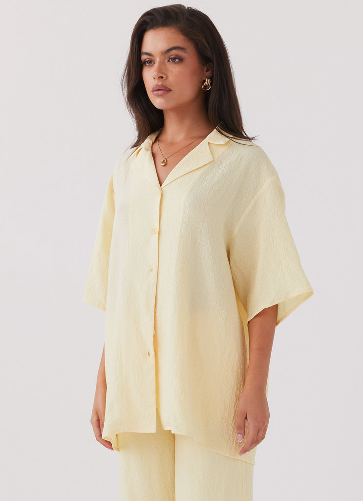 Womens The Good Days Shirt in the colour Lemon in front of a light grey background