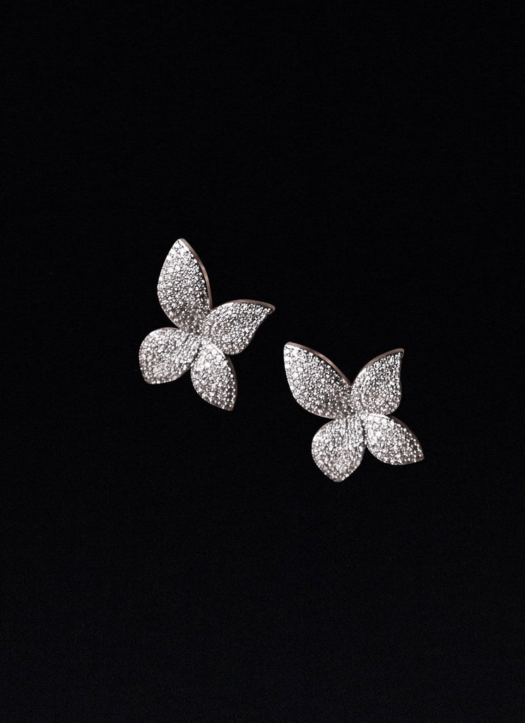 Womens Brazen Diamante Stud Earrings in the colour Silver in front of a light grey background