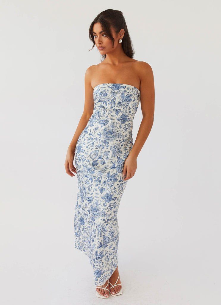 Womens Summer Lover Maxi Dress in the colour Blue Paisley in front of a light grey background