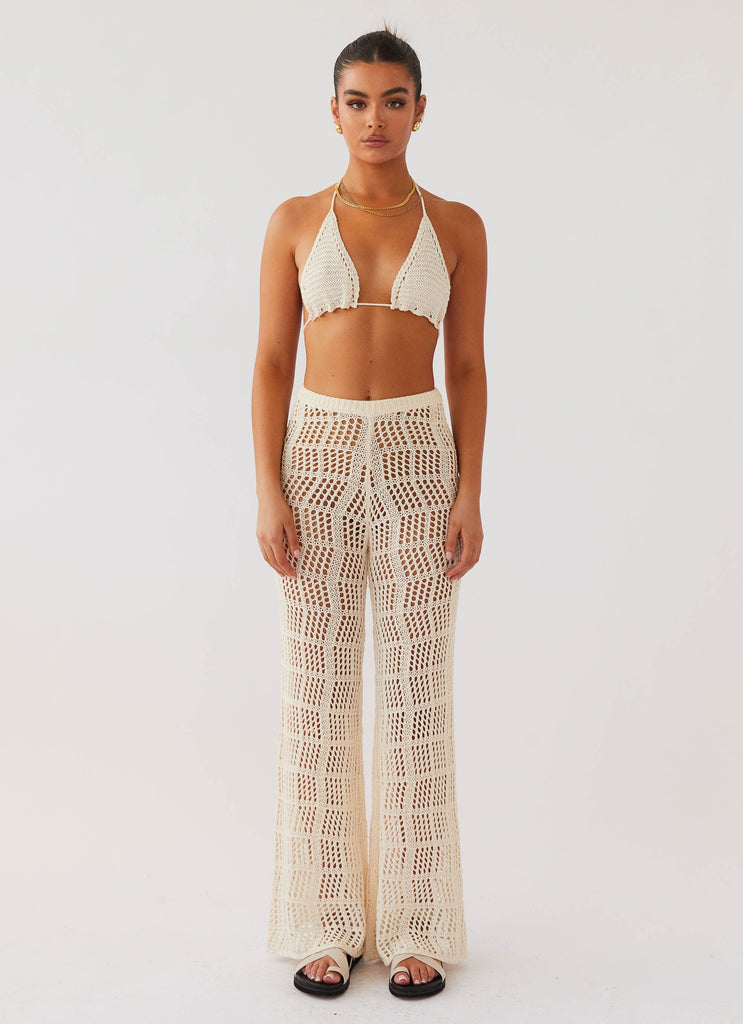 Womens Cabo Paradise Crochet Pants in the colour Natural in front of a light grey background