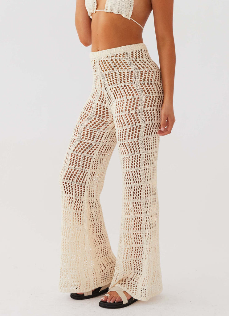 Womens Cabo Paradise Crochet Pants in the colour Natural in front of a light grey background