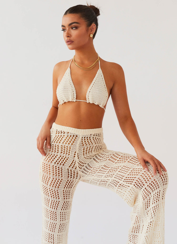 Womens Cabo Paradise Crochet Pants in the colour Natural in front of a light grey background