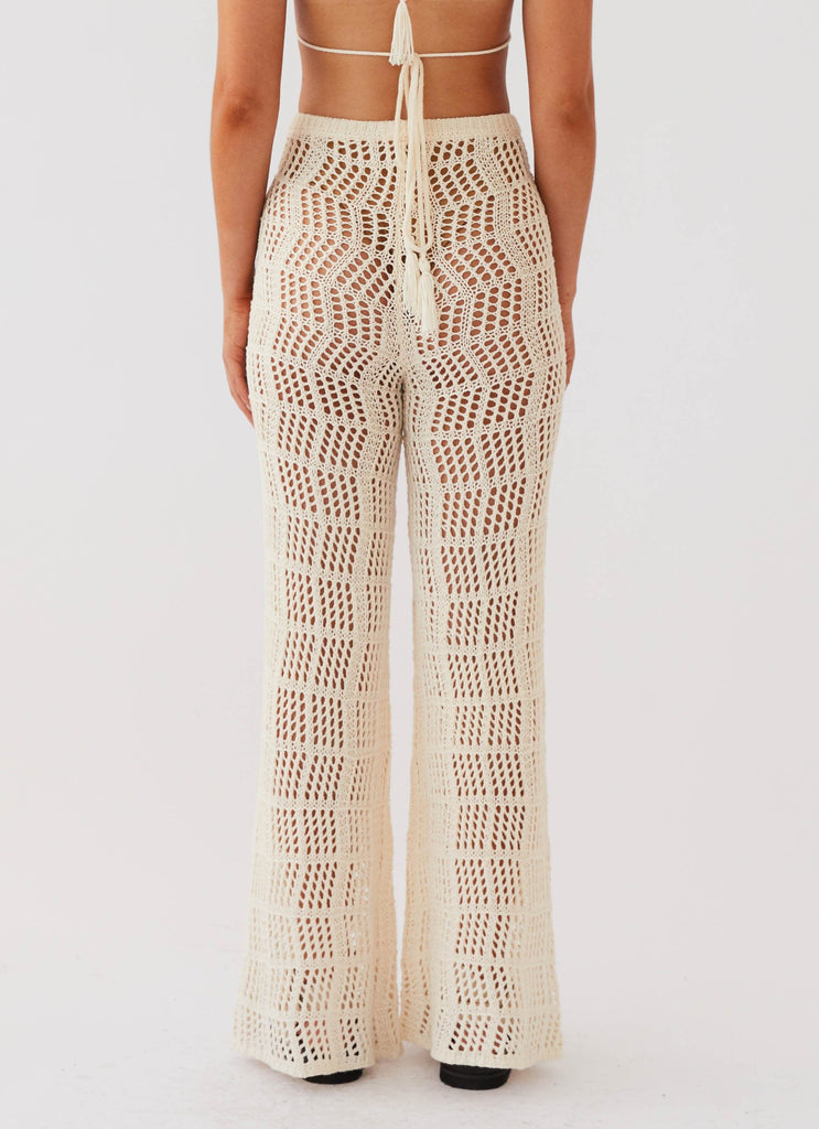 Womens Cabo Paradise Crochet Pants in the colour Natural in front of a light grey background