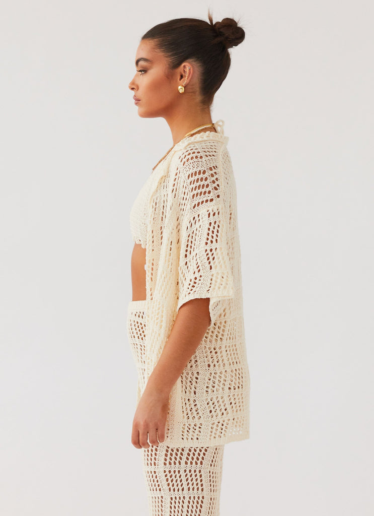 Womens Cabo Paradise Crochet Shirt in the colour Natural in front of a light grey background