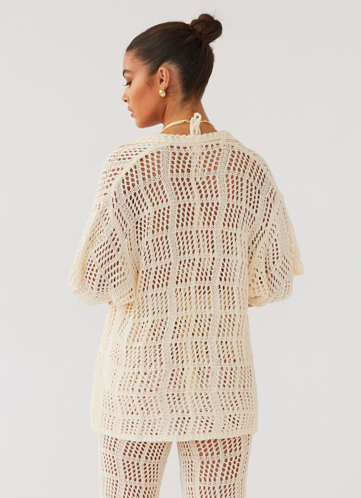 Womens Cabo Paradise Crochet Shirt in the colour Natural in front of a light grey background