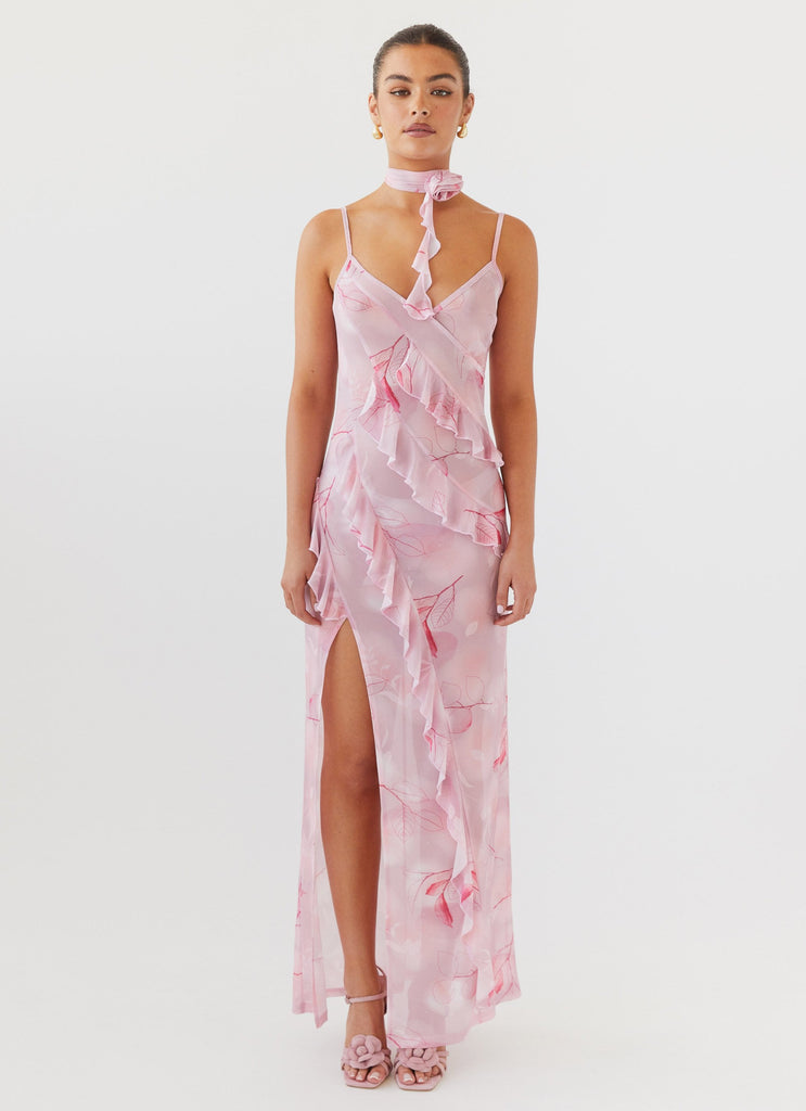 Womens New Romantics Mesh Maxi Dress in the colour Soft Pink in front of a light grey background