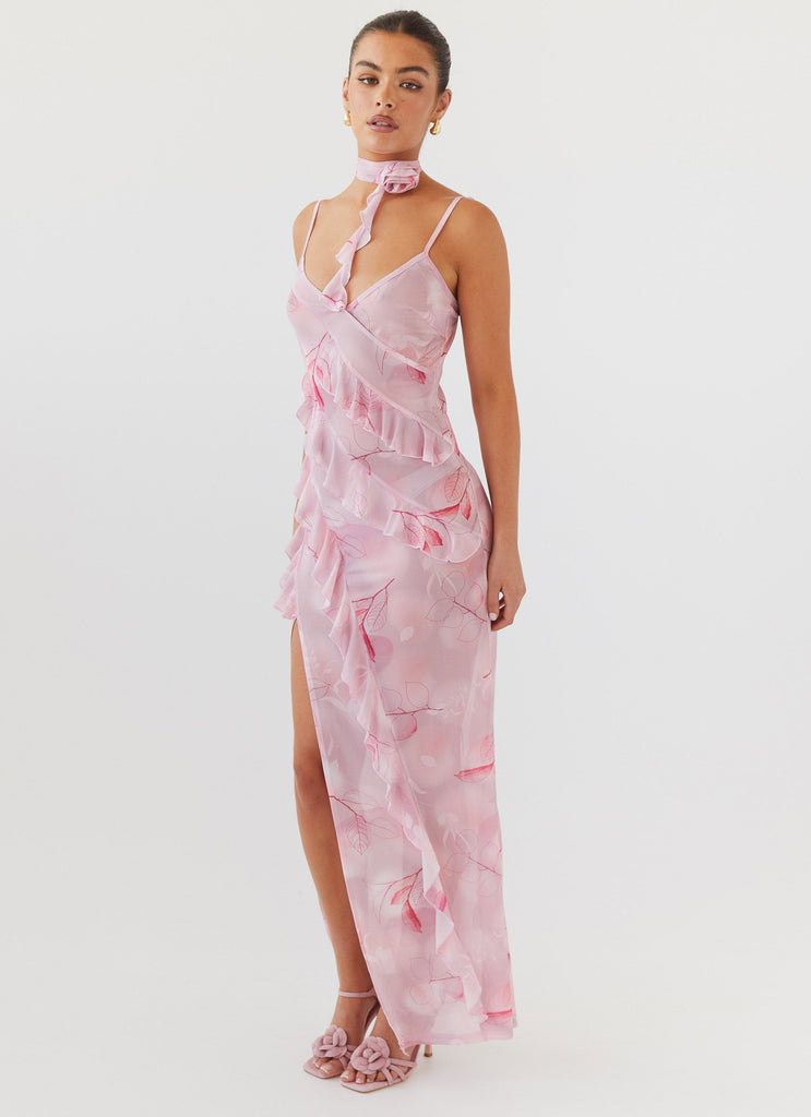 Womens New Romantics Mesh Maxi Dress in the colour Soft Pink in front of a light grey background