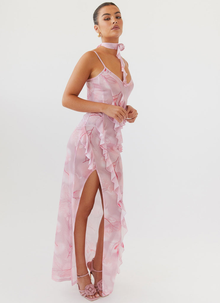 Womens New Romantics Mesh Maxi Dress in the colour Soft Pink in front of a light grey background