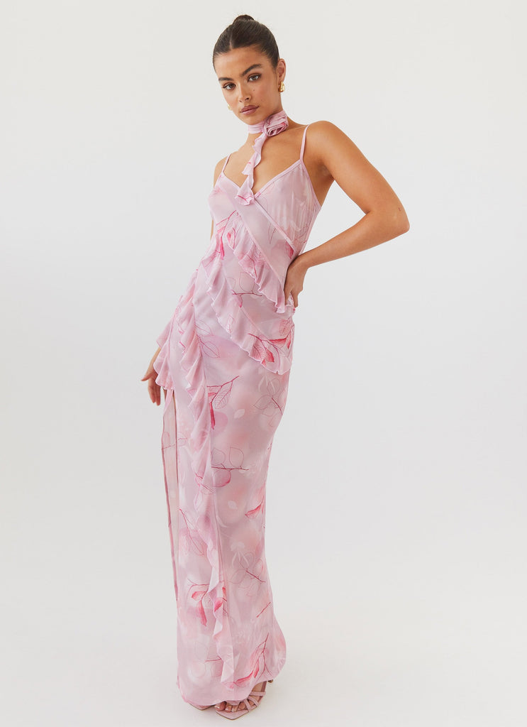 Womens New Romantics Mesh Maxi Dress in the colour Soft Pink in front of a light grey background