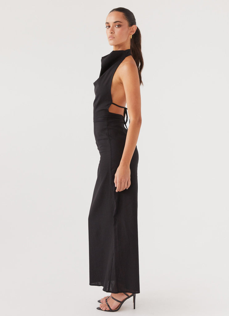 Womens Cartia Linen Maxi Dress in the colour Black in front of a light grey background