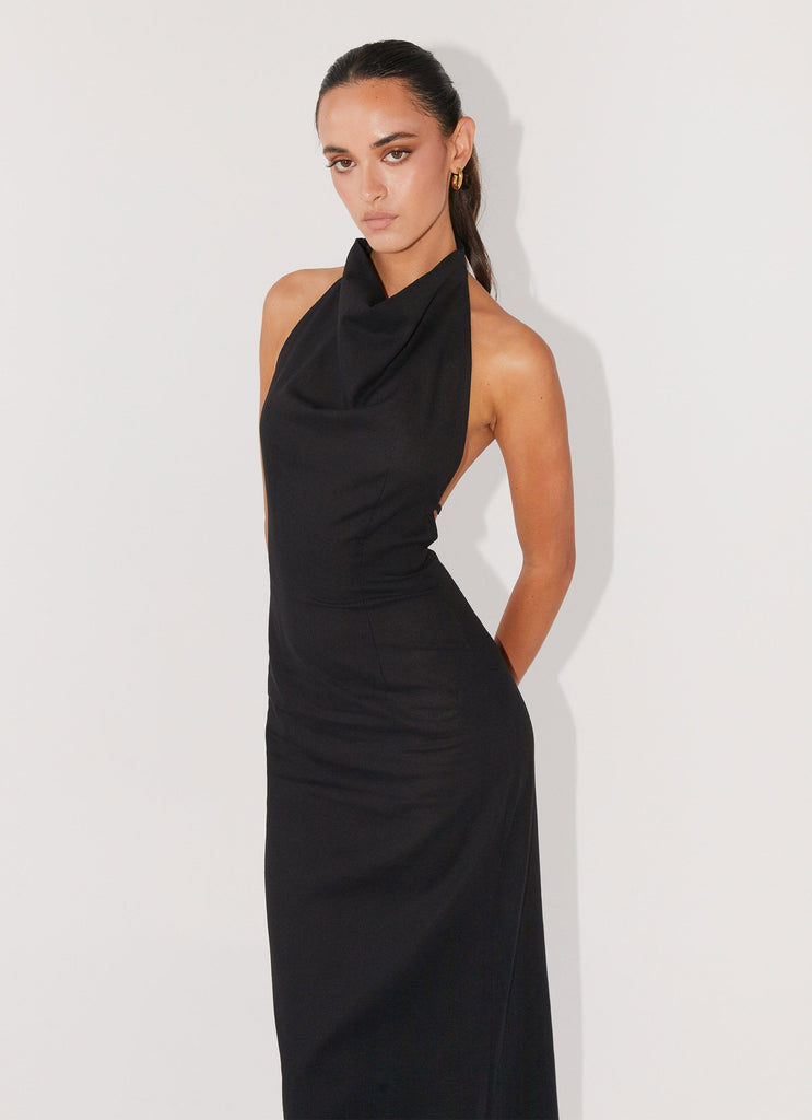 Womens Cartia Linen Maxi Dress in the colour Black in front of a light grey background