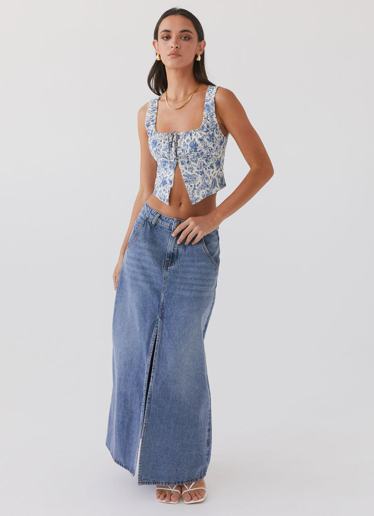 Walk This Way Denim Maxi Skirt - Blue