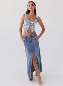 Walk This Way Denim Maxi Skirt - Blue