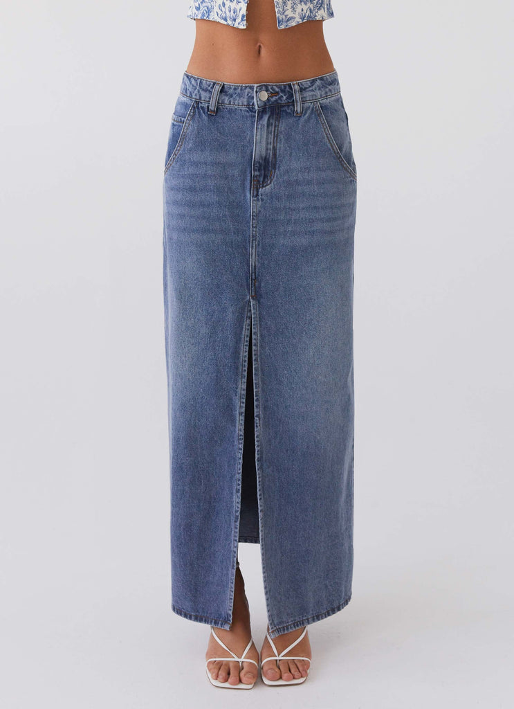 Walk This Way Denim Maxi Skirt - Blue