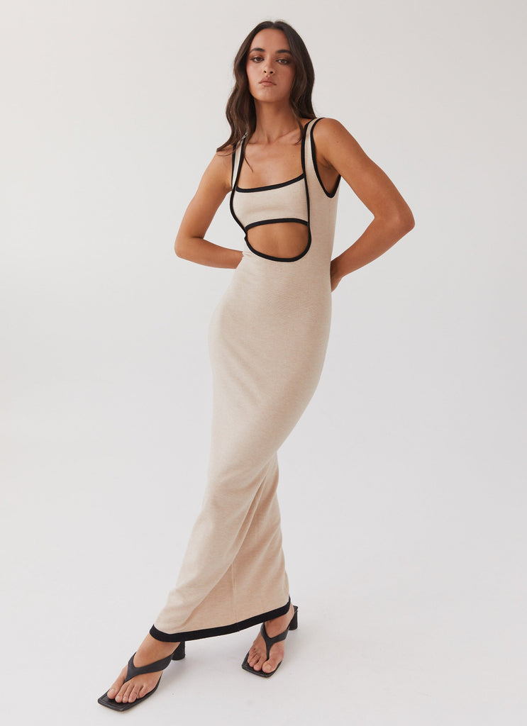 Womens Lost In Paris Knit Maxi Dress in the colour Tapioca in front of a light grey background