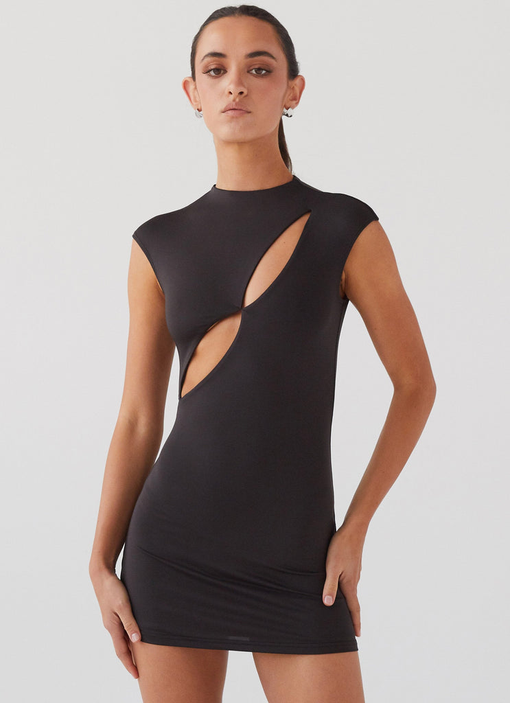 Womens Special Affair Mini Dress in the colour Black in front of a light grey background