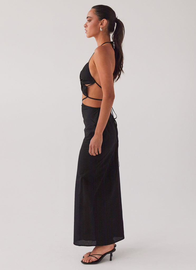 Womens Summers In Saint Tropez Maxi Dress in the colour Black in front of a light grey background