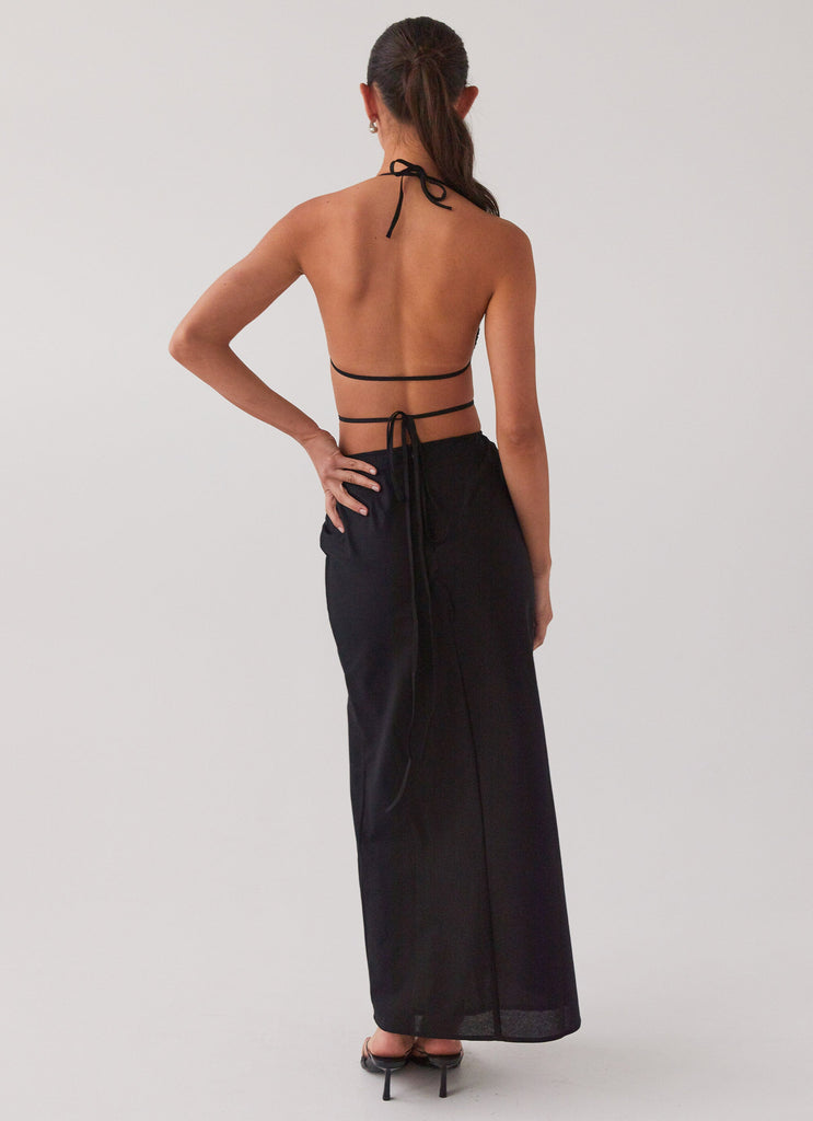 Womens Summers In Saint Tropez Maxi Dress in the colour Black in front of a light grey background