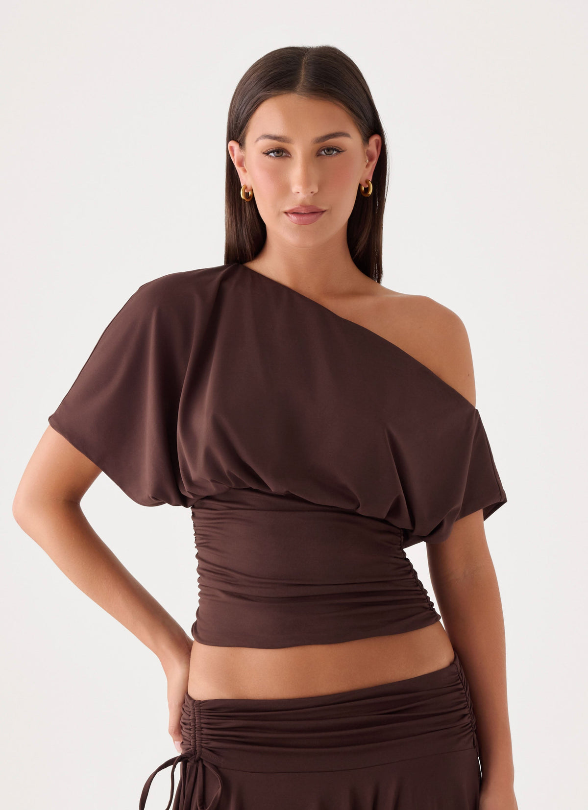 Perrie Asymmetrical Top - Chocolate