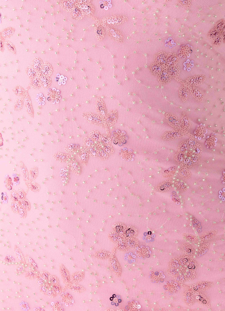 Push Back Beaded Sequin Mini Dress - Pink