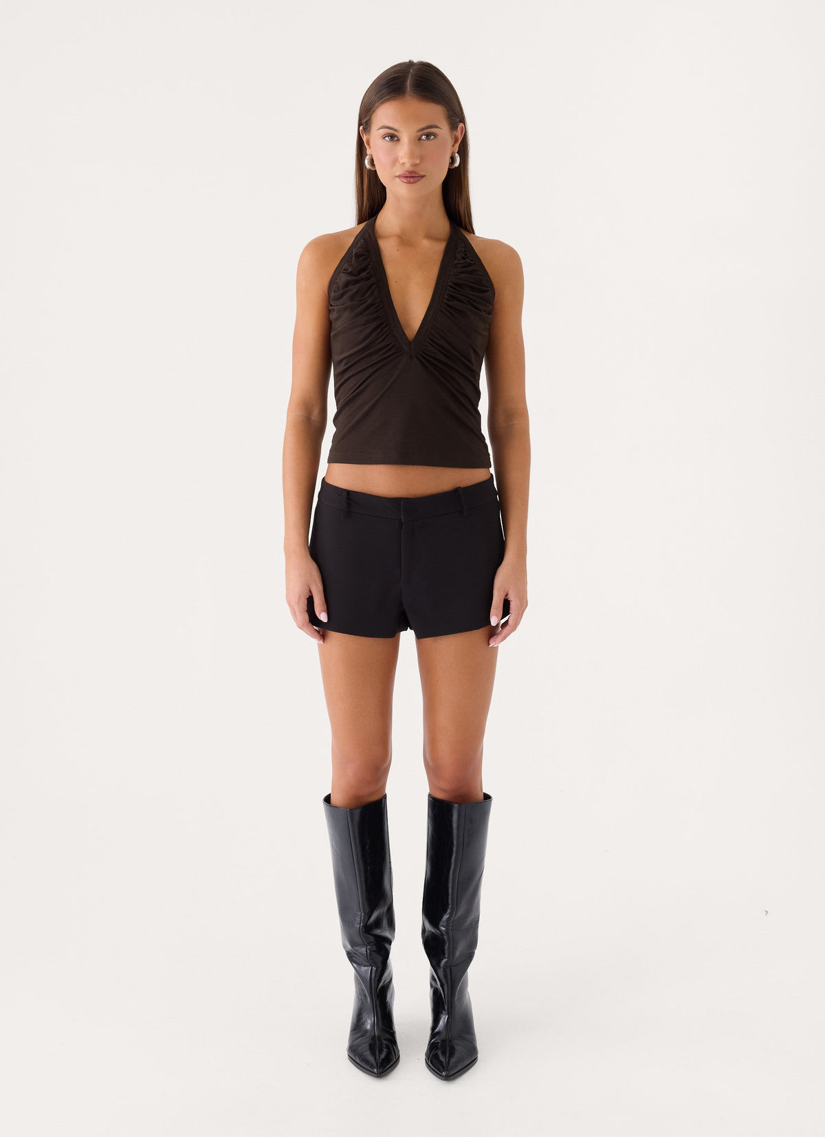 Raffita Ruched Halter Top - Chocolate