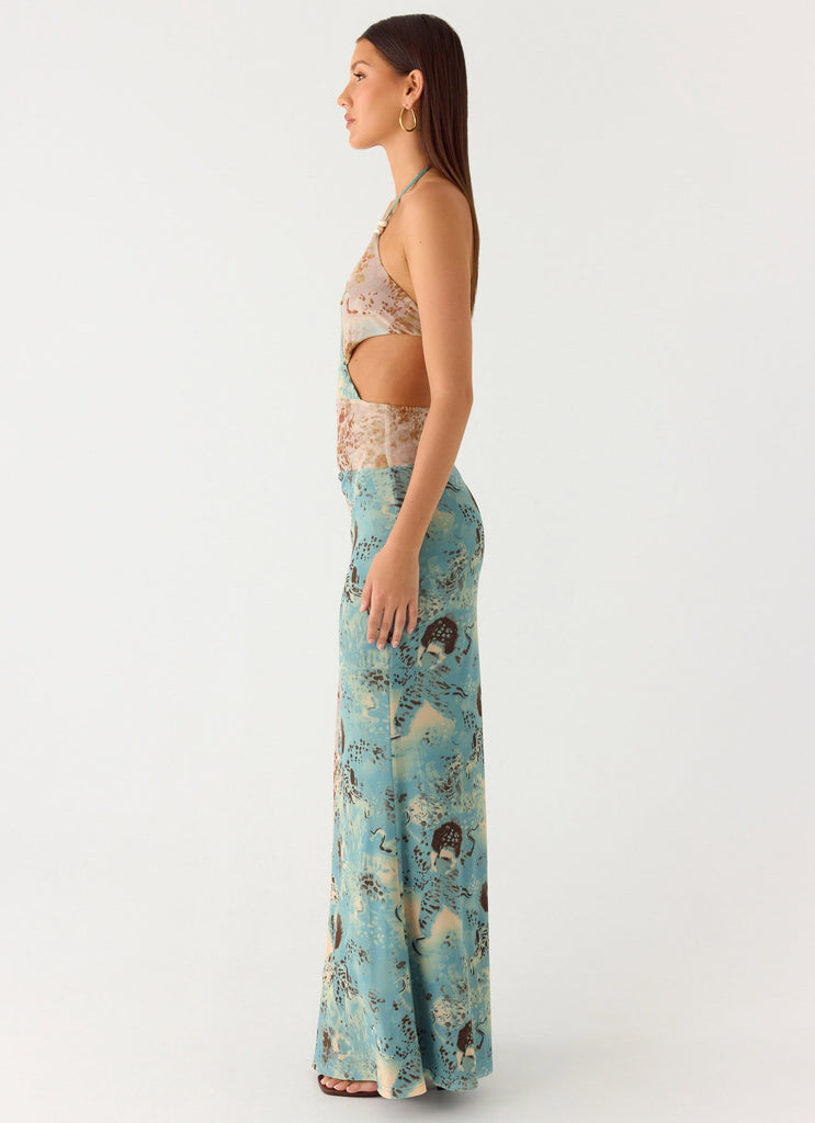 Rebel Beaded Maxi Dress - Aqua Blur