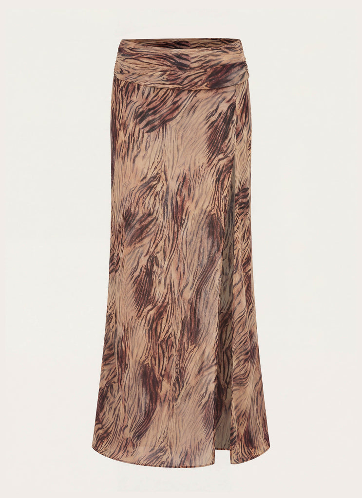 Renia Asymmetric Maxi Skirt - Golden Tiger