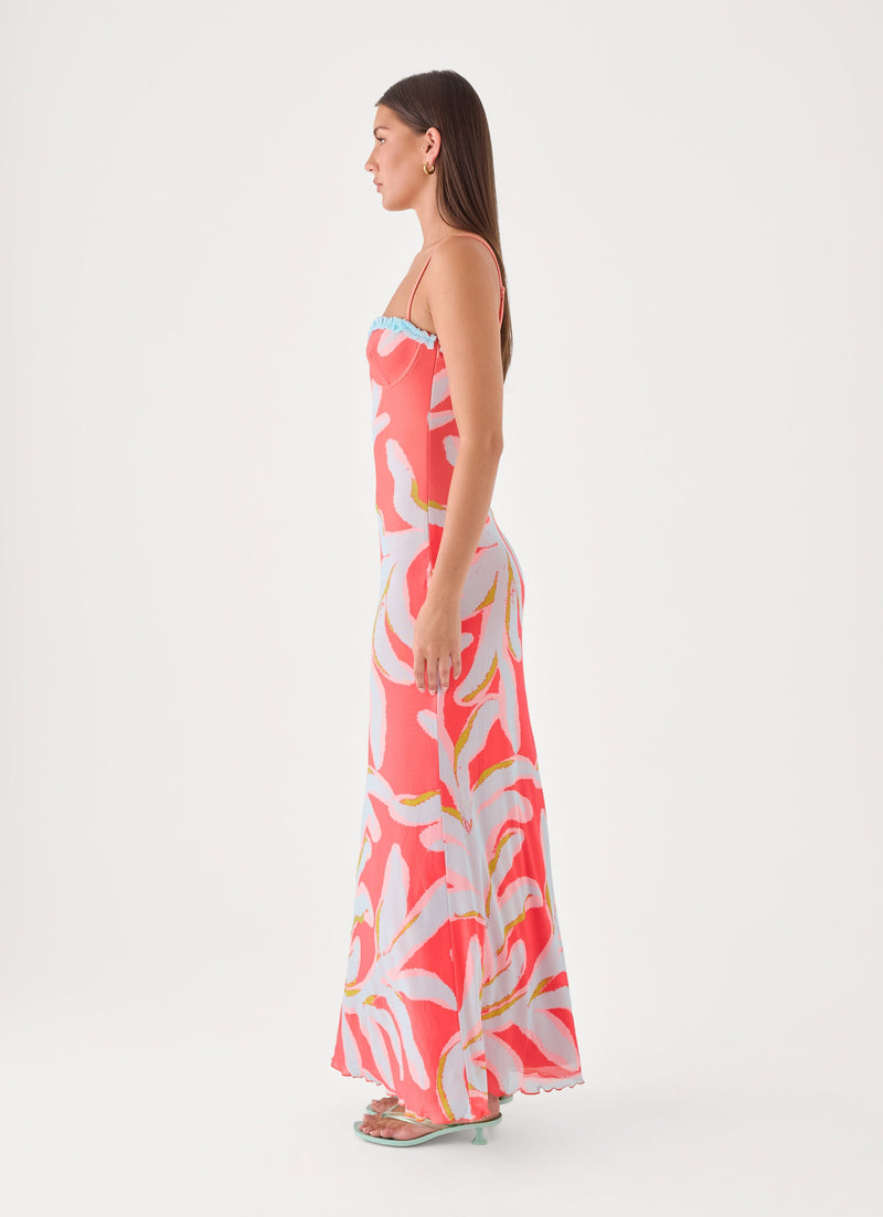 Riviera Muse Maxi Dress - Coral Palm Print