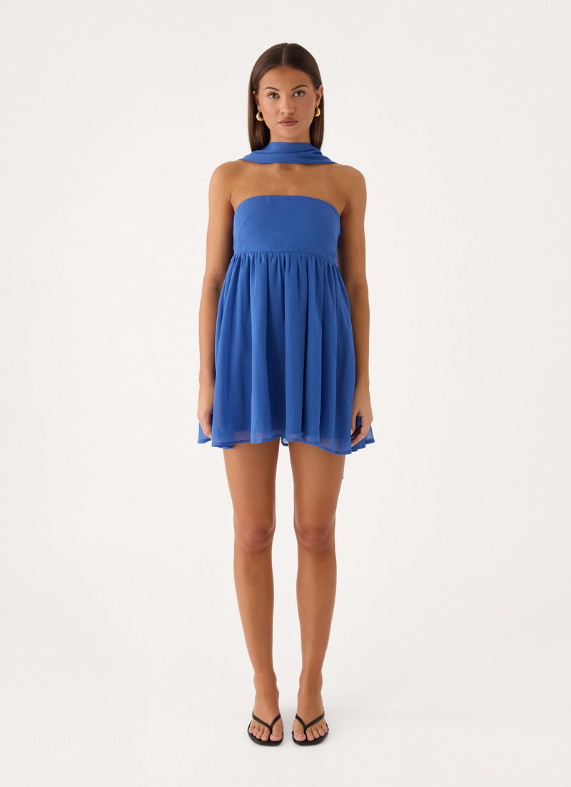 Romara Scarf Mini Dress - Cobalt Blue