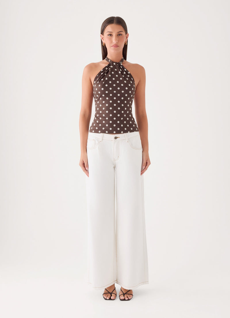 Rosanna Top - Brown Polka Dot