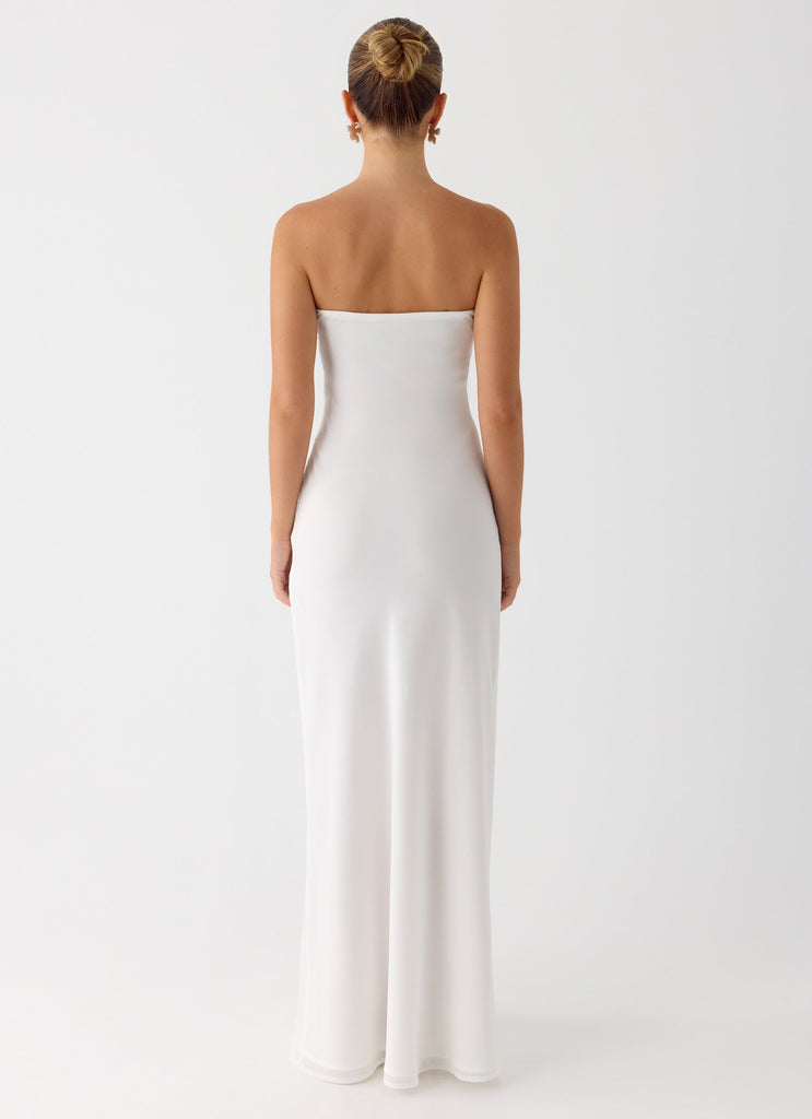Sassafras Beaded Flower Strapless Maxi Dress - White