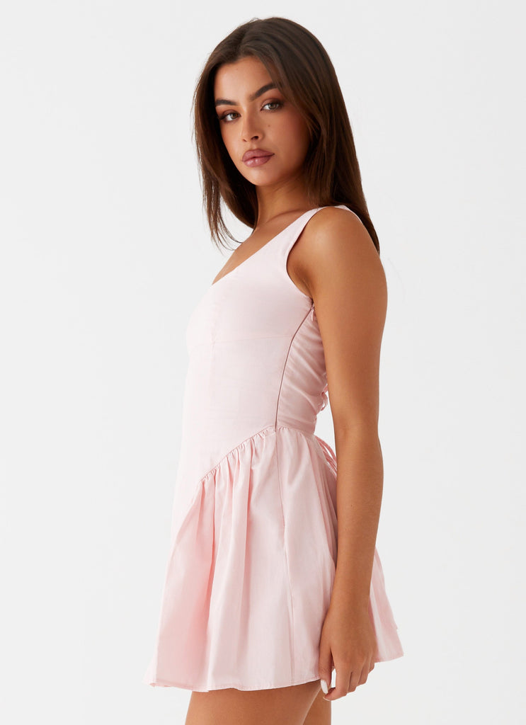 Womens Sassy Soiree Corset Mini Dress in the colour Pink in front of a light grey background
