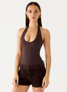 Set The Scene Halter Bodysuit - Chocolate