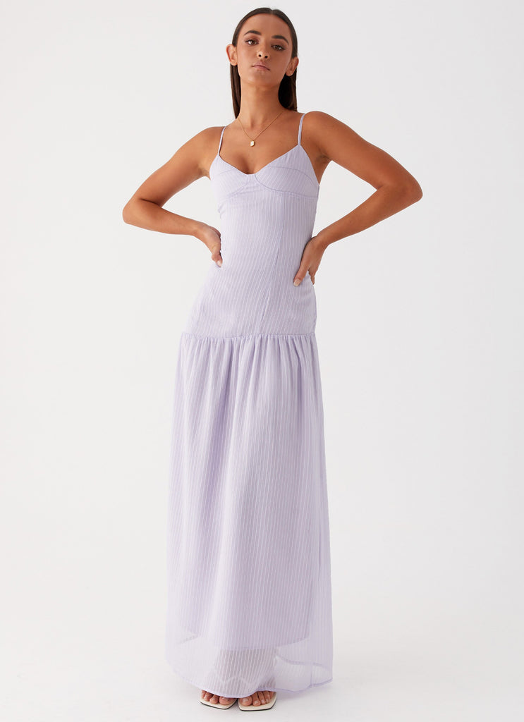 Womens Shania Maxi Dress in the colour Lavender in front of a light grey background