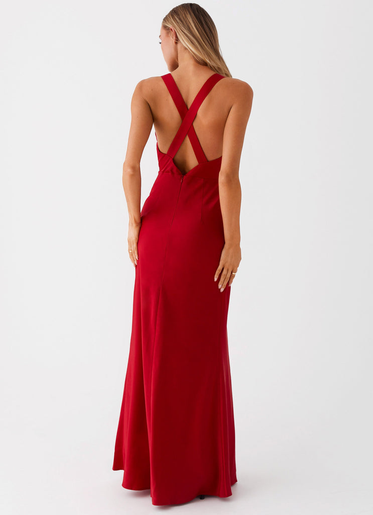 Womens Slyvia Maxi Dress in the colour Red in front of a light grey background